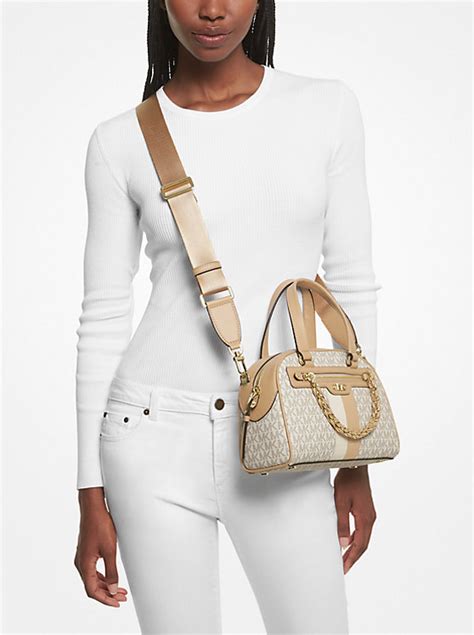 michael kors bowling satchel|Williamsburg Small Logo Stripe Satchel .